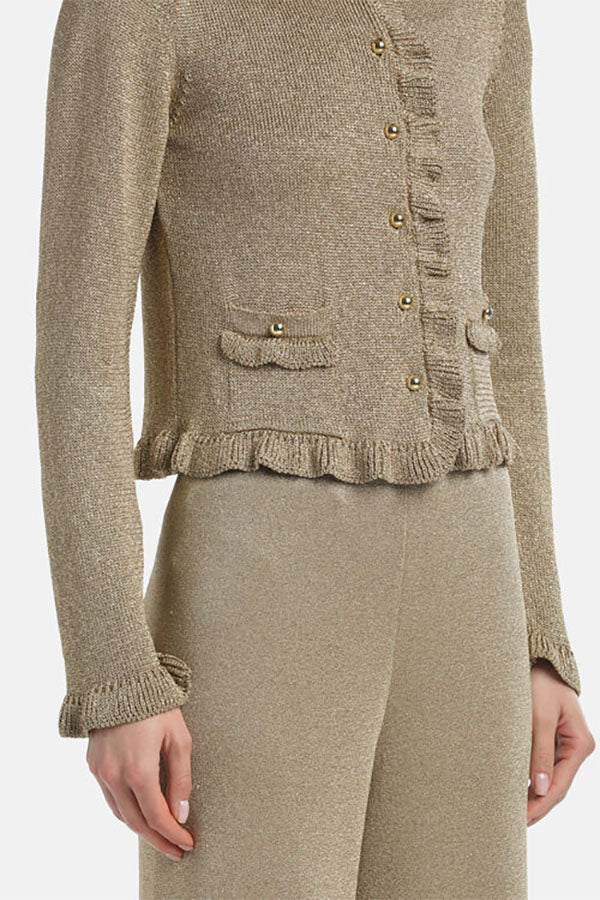 ZANDRA GOLD BON TON KNIT CARDIGAN