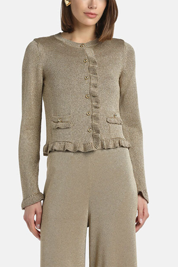 ZANDRA GOLD BON TON KNIT CARDIGAN