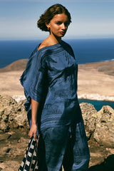 REVERIE NAVY SCARF TOP