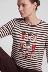 COFFEE PRINT STRIPED T-SHIRT