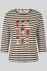 COFFEE PRINT STRIPED T-SHIRT
