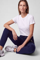 BLUE DECORATIVE SEAMS JERSEY TROUSERS