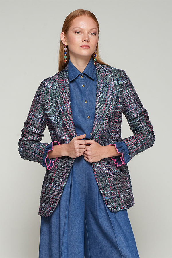 SOPHIA TWEED CINTAS VERDE ROSA AZUL JACKET