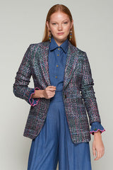 SOPHIA TWEED CINTAS VERDE ROSA AZUL JACKET