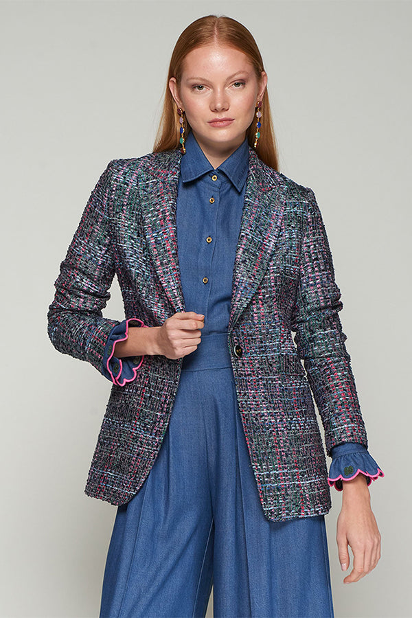 SOPHIA TWEED CINTAS VERDE ROSA AZUL JACKET