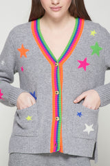 GREY V-NECK BRIGHT DETAILS CARDIGAN