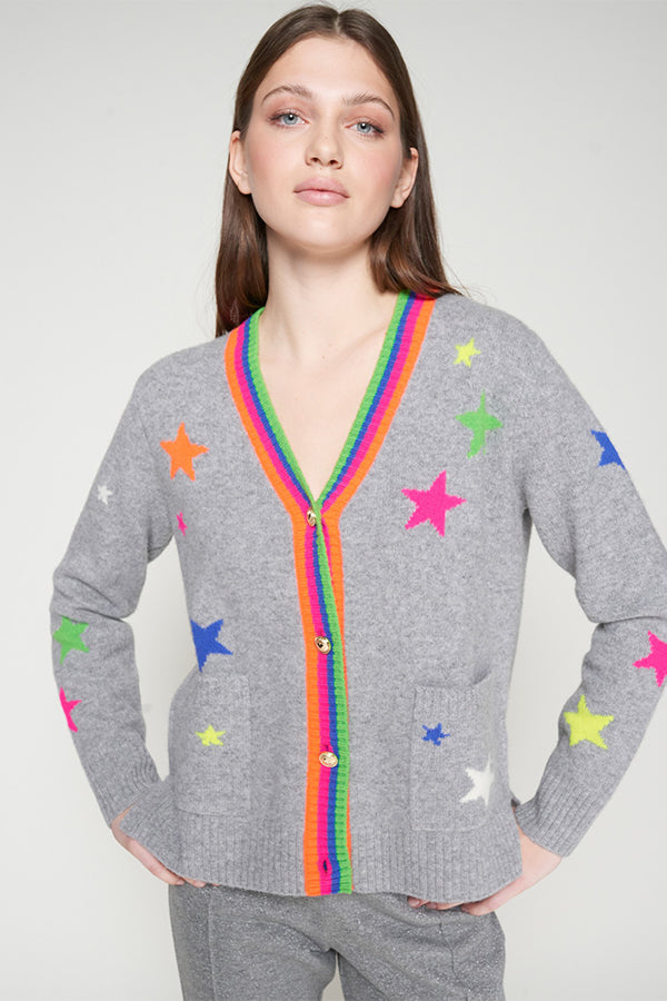 GREY V-NECK BRIGHT DETAILS CARDIGAN