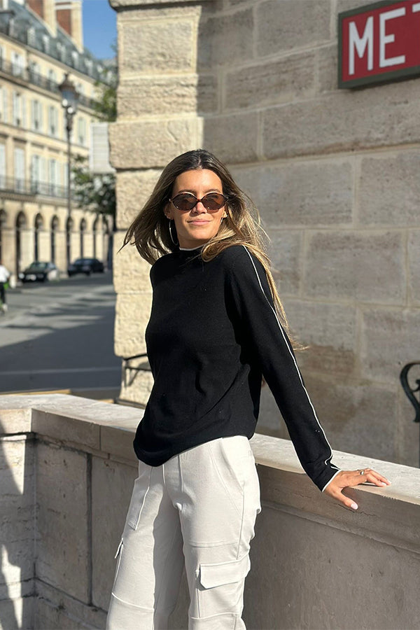 CUELLO ALTO VIVOS ECRU BLACK KNITWEAR