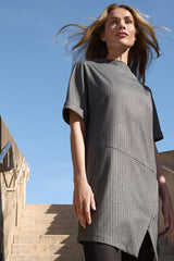 GREY STRAIGHT-FITTING ASYMMETRIC SHORT DRESS