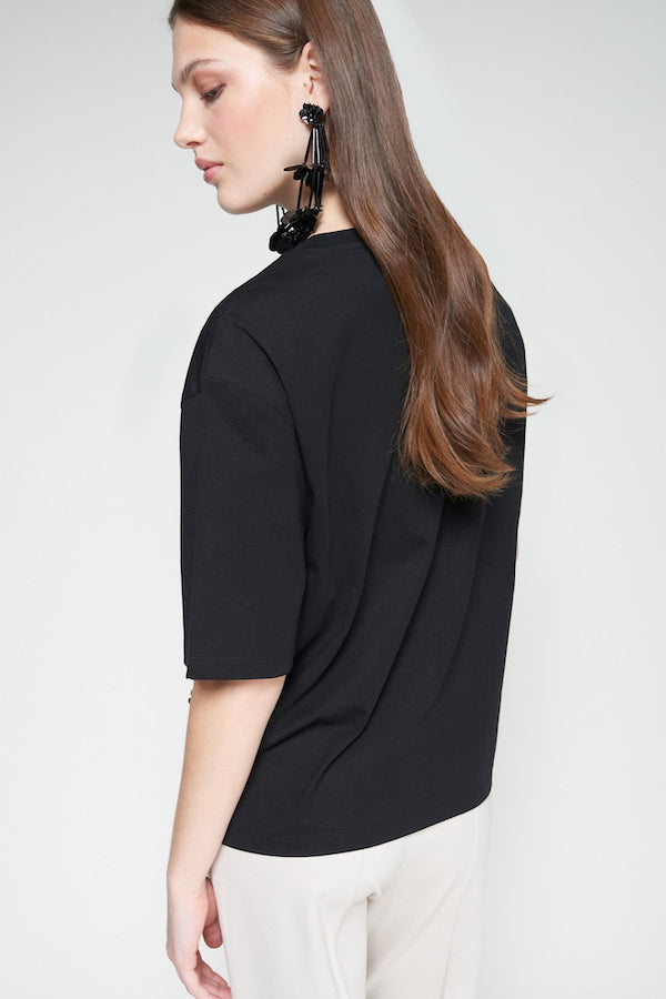 FLORAL SEQUINS BLACK T-SHIRT