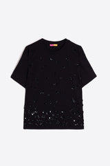 FLORAL SEQUINS BLACK T-SHIRT