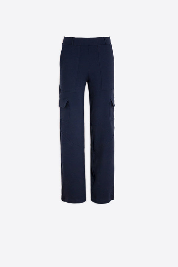 NAVY ROMA KNIT CARGO TROUSERS