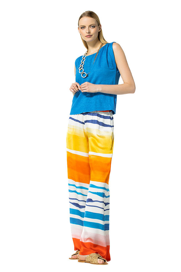 MULTICOLOR STRIPE LOOSE WIDE LEG TROUSERS