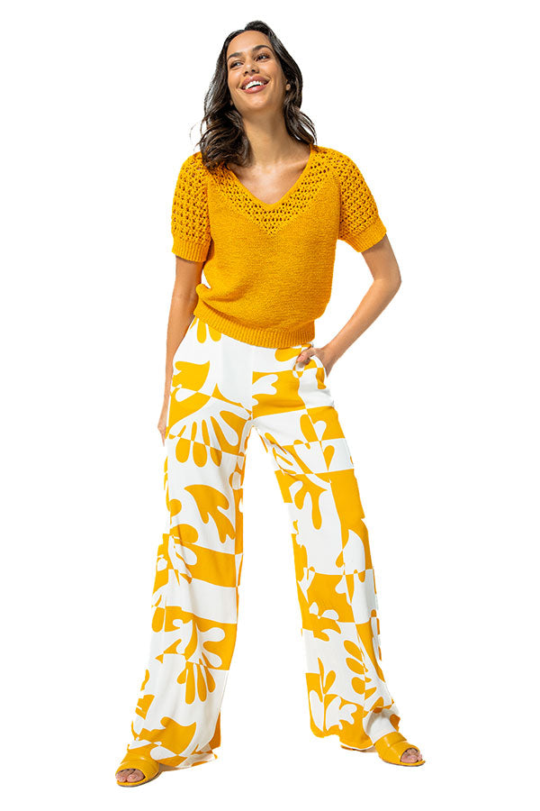 YELLOW PRINT STRAIGHT LEG TROUSERS