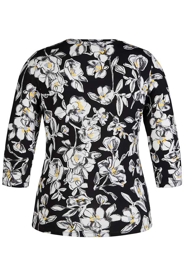 BLACK FLORAL PRINT 3/4 SLEEVE T-SHIRT