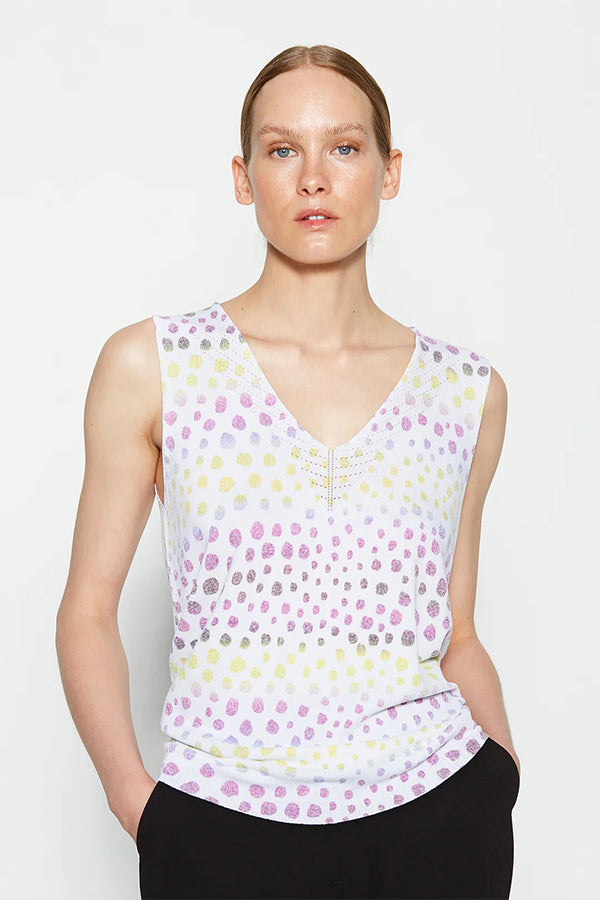 POLKA DOT PRINT SLEEVELESS V-NECK SWEATER