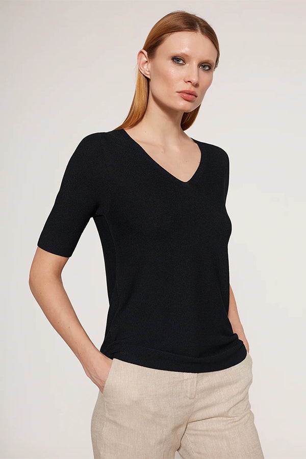 SEAMLESS OTTOMAN V-NECK KNIT SWEATER