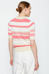 TRICOLOR PINK STRIPED POLO NECK SWEATER