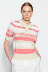 TRICOLOR PINK STRIPED POLO NECK SWEATER