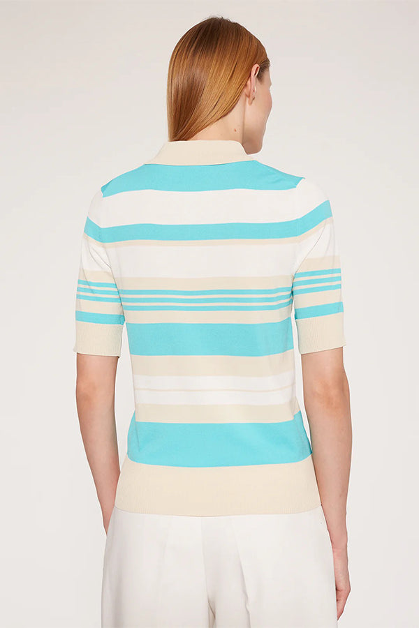 TRICOLOR TURQUOISE STRIPED POLO-NECK SWEATER