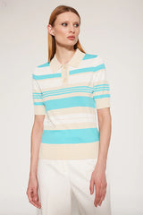 TRICOLOR TURQUOISE STRIPED POLO-NECK SWEATER