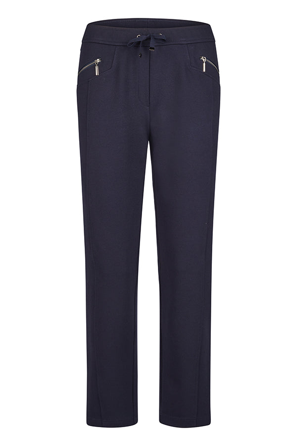 NAVY ZIPPED POCKETS DRAWSTRING BASIC TROUSER