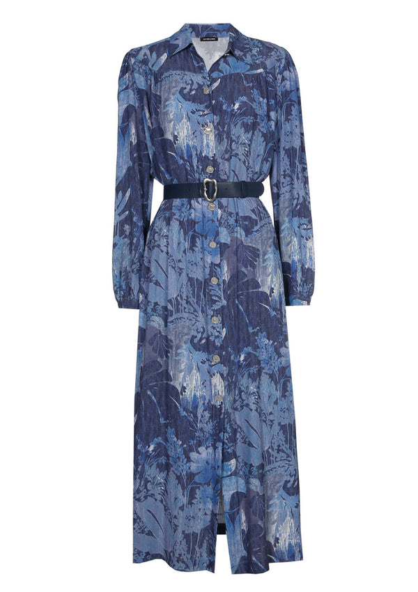 FLOWING FLORAL PRINT VISCOSE SHIRT-DRESS