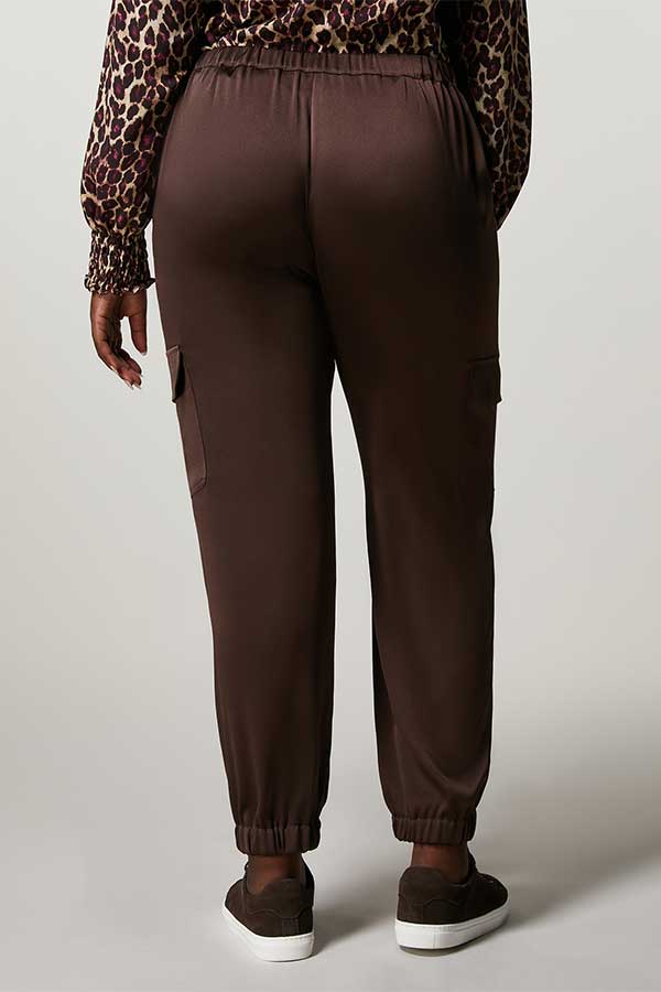 REBUS BROWN SATIN FEEL STRAIGHT CARGO TROUSERS