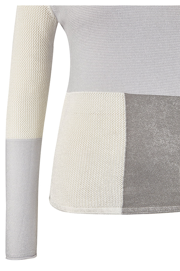 LIGHT GREY COLORBLOCK PATCHWORK SWEATER