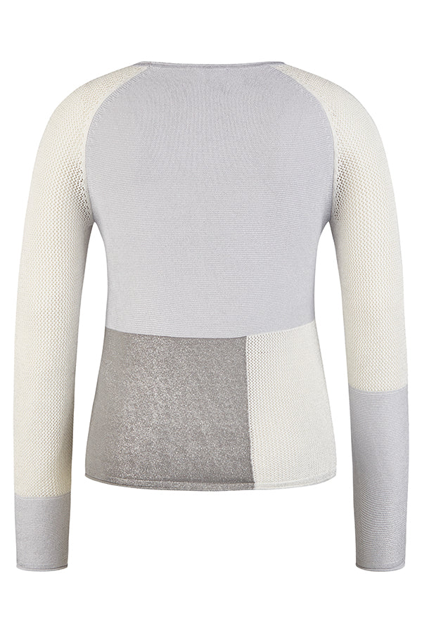 LIGHT GREY COLORBLOCK PATCHWORK SWEATER