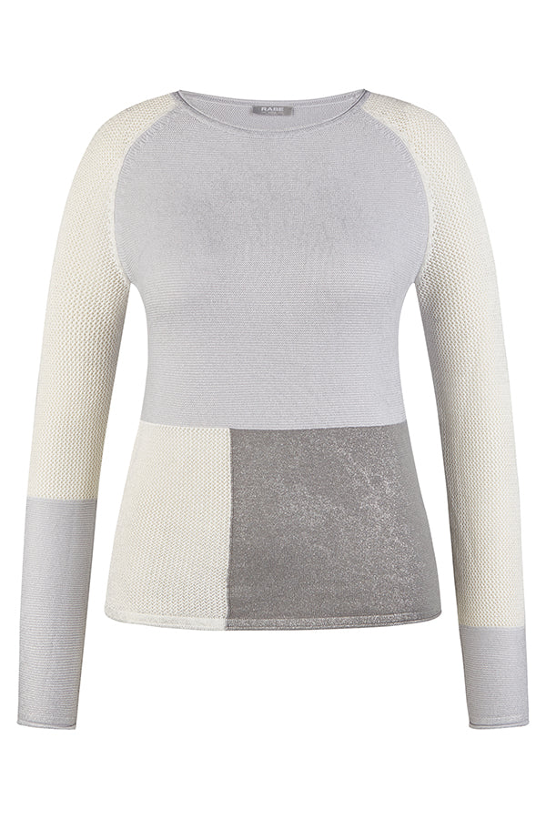 LIGHT GREY COLORBLOCK PATCHWORK SWEATER