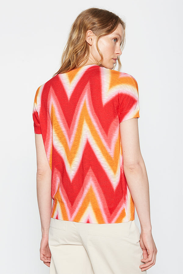 ZIGZAG ROUND-NECK SHORT SLEEVE SWEATER