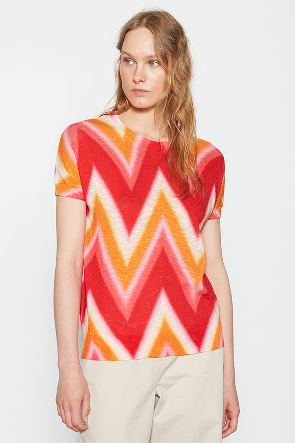 ZIGZAG ROUND-NECK SHORT SLEEVE SWEATER