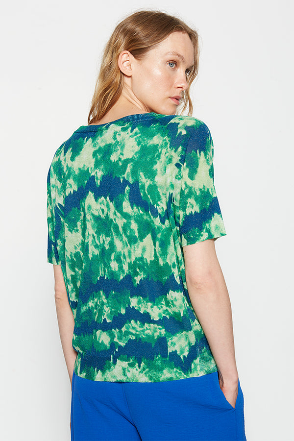 GREEN TIE-DYE PRINT SHORT SLEEVE SWEATER