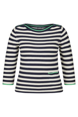 GREEN TRIM NAVY STRIPED SWEATER