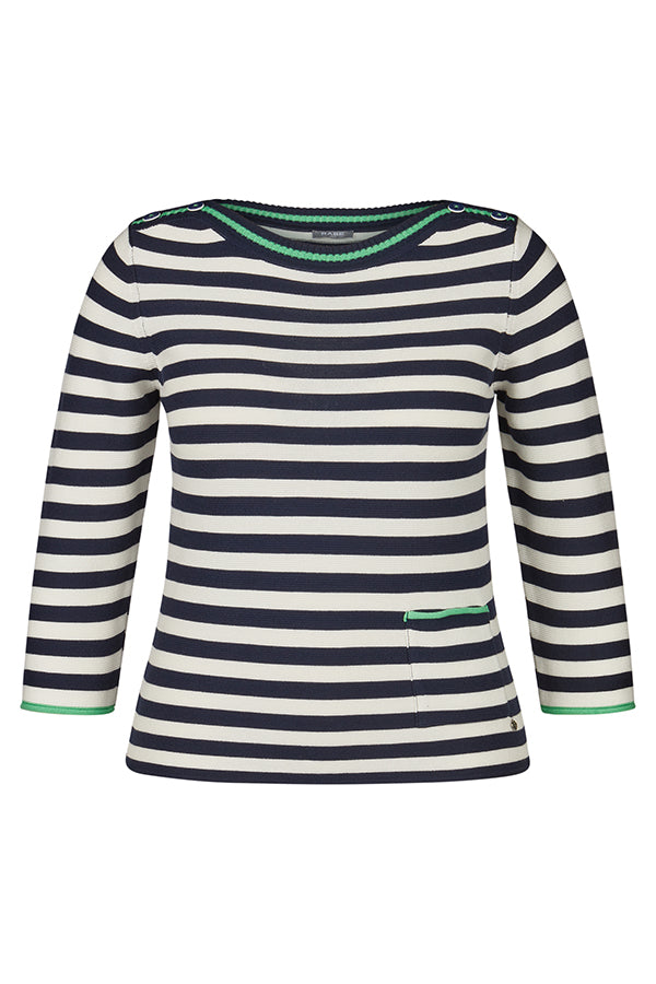 GREEN TRIM NAVY STRIPED SWEATER