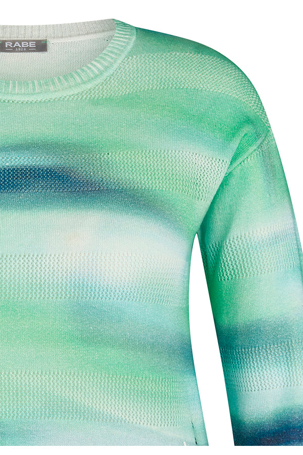 GREEN GRADIENT WAVY PRINT SWEATER