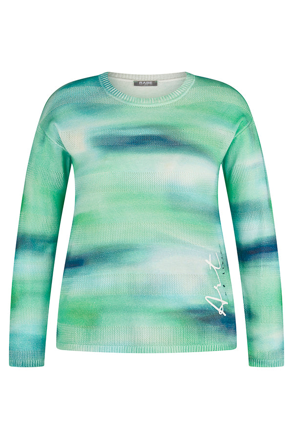 GREEN GRADIENT WAVY PRINT SWEATER