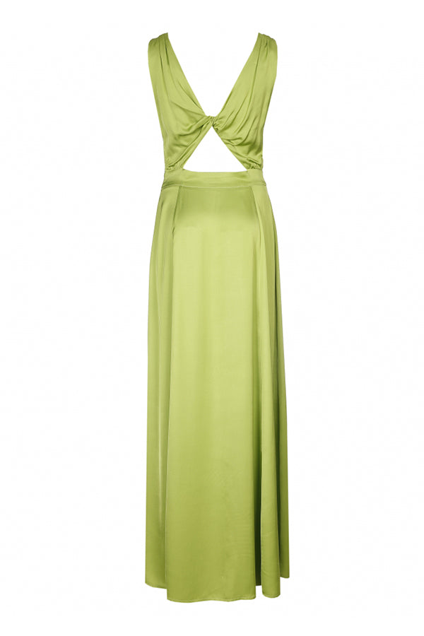 DEEP V-LINE BACK FLOWING MIDI EVENING DRESS