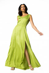 DEEP V-LINE BACK FLOWING MIDI EVENING DRESS