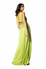 DEEP V-LINE BACK FLOWING MIDI EVENING DRESS