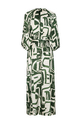 GREEN GRAPHIC PRINT STRAIGHT SUPPLE DRESS