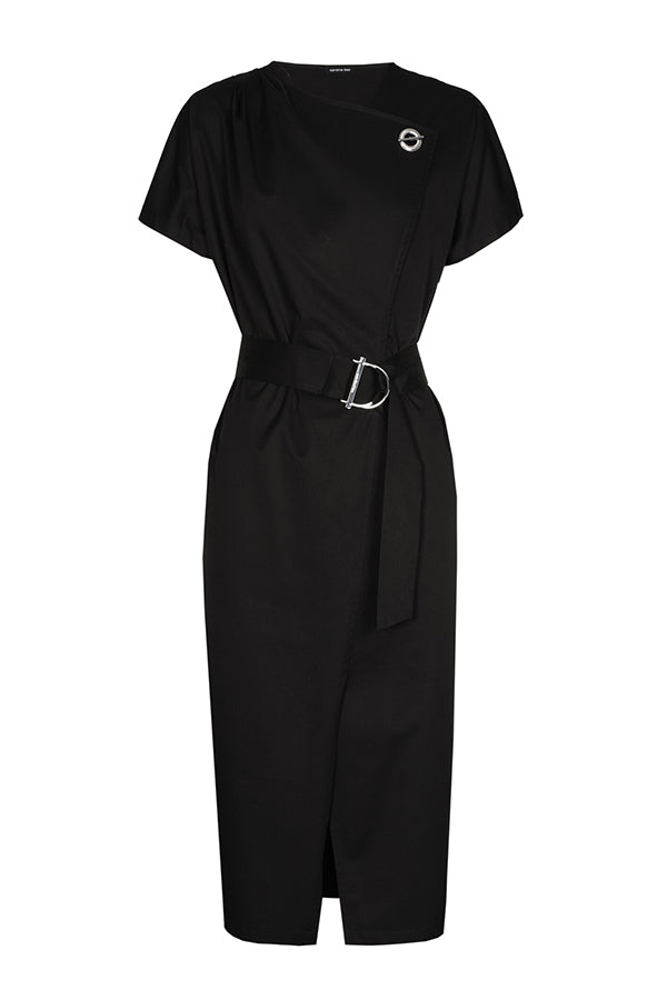 BLACK STRAIGHT STRETCH COTTON DRESS