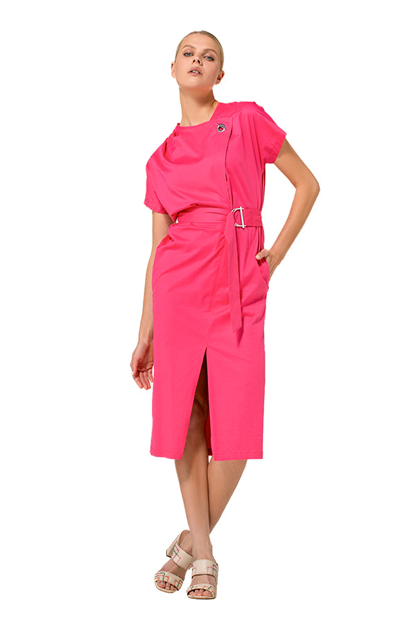 FUCHSIA STRAIGHT STRETCH COTTON DRESS