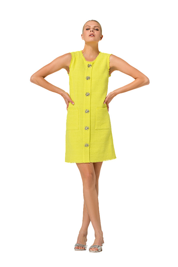 YELLOW BOUCLETTE SLEEVELESS DRESS