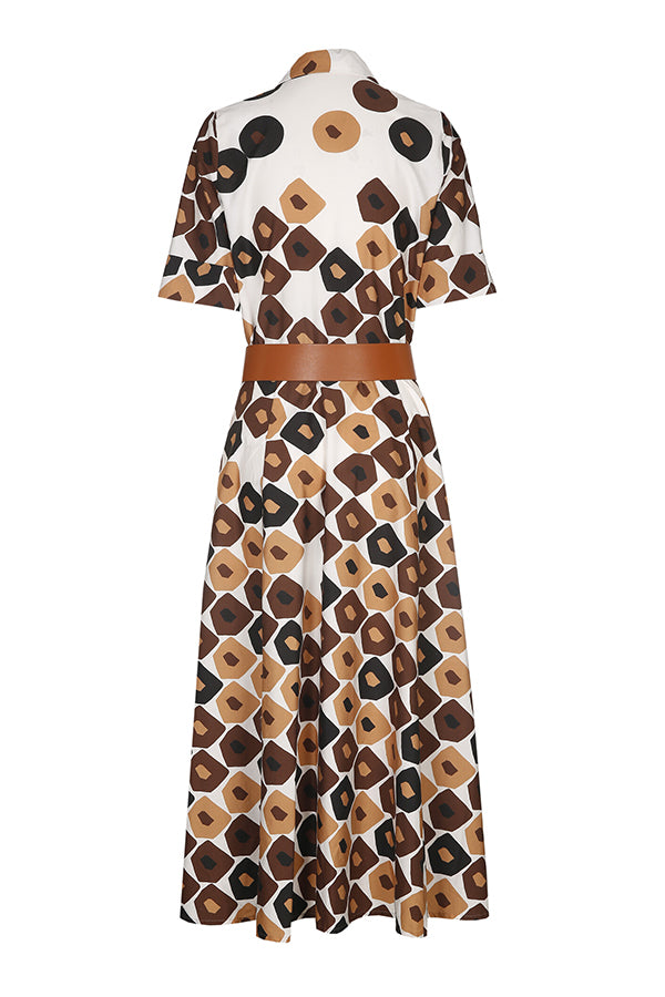 RETRO PRINT BELTED DRESS