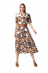 RETRO PRINT BELTED DRESS