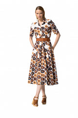 RETRO PRINT BELTED DRESS