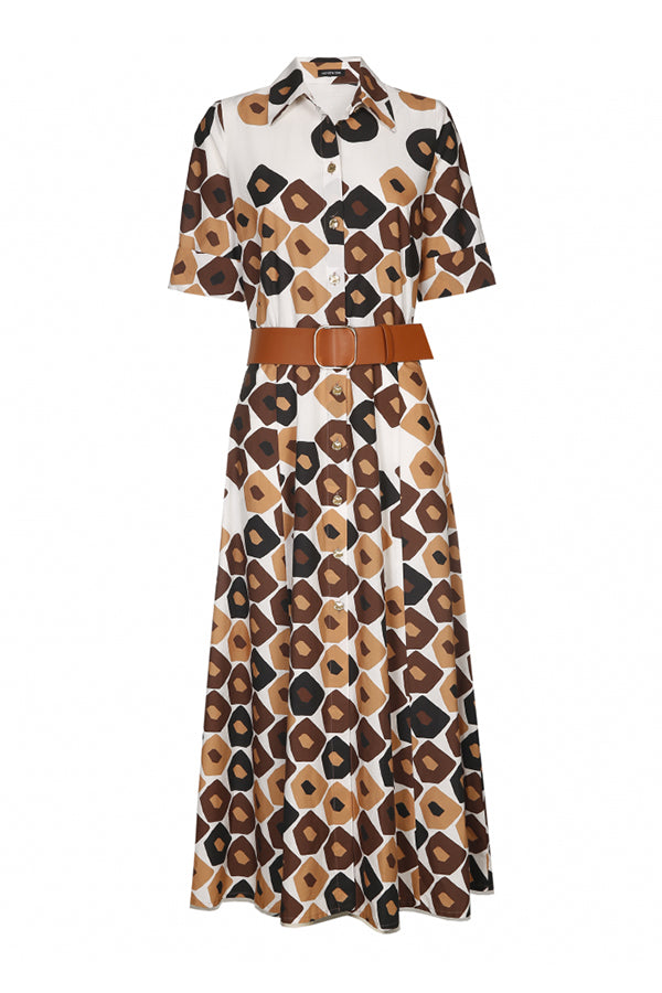 RETRO PRINT BELTED DRESS