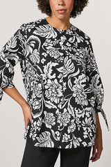 FIERO WIDE FLORAL PRINT TIE SLEEVES COTTON POPLIN TUNIC